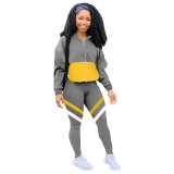 Womens casual stitching sweater sports suit KSN8059