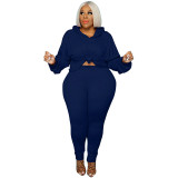 Pure color stretch sweater fashion casual two-piece suit plus size Womens suit OSS21021