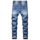 Mens ripped jeans Slim-fit straight multi-holes non-stretch cotton Mens denim trousers TX002