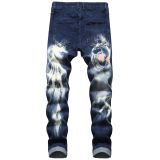 Mens Stretch Print Jeans Personality 3D Pattern Slim Men TX915