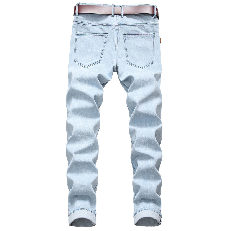 Mens straight slim-fit ripped jeans Ouma Mens denim white dots without elastic TX507