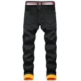 Plus size Mens winter plus velvet composite warm jeans straight slim thick Mens denim trousers TX7003