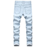 Mens straight slim-fit ripped jeans Ouma Mens denim white dots without elastic TX507