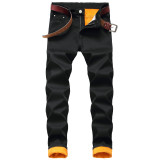 Plus size Mens winter plus velvet composite warm jeans straight slim thick Mens denim trousers TX7003