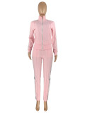 Pure color stitching sports and leisure two-piece suit HR8158