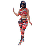Sexy see-through printed net yarn short top trousers two-piece Womens suit CYF3802
