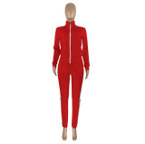Pure color stitching sports and leisure two-piece suit HR8158