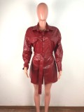 Soft leather mesh spliced jacket coat trench coat QZ3314