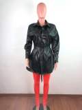 Soft leather mesh spliced jacket coat trench coat QZ3314