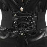 Sexy Deep V One Piece Leather Pants Shorts Women CYF3820