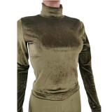 Fashion Womens autumn and winter new solid color gold velvet slim sports suit two-piece TK6143