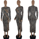 Womens fashion sexy leopard print tie print dress SQ916