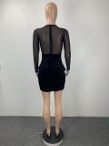Fashion sexy Korean velvet mesh stitching short dress ML7416