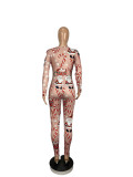 Fashion womens Christmas print V-neck long-sleeved jumpsuit CY1308