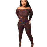 One-shoulder sexy top + trousers casual two-piece womens suit YFS8850