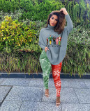 Fashion casual printed personality bat sleeve split top trousers two-piece suit SSD1196