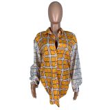 Fashion casual cardigan stitching contrast color plaid shirt top FS3639