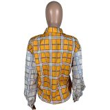 Fashion casual cardigan stitching contrast color plaid shirt top FS3639