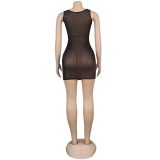 Sexy Sequins Perspective Round Neck Sleeveless Mini Skinny Dress F260