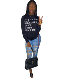 Casual Letter Printed Round Neck Long Sleeves Loose T-Shirt HMS5417