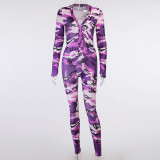 Yoga Printed V-Neck Long Sleeves Button Stitching Jumpsuit 20539P