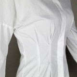 Fashion Solid Color Turn Down Collar Long Sleeves Midi Shirt A19320D
