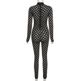 Sexy Solid Color Hollow Out High Collar Long Sleeves Jumpsuit K20Q09380