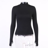 Casual Solid Color Knitting High Collar Long Sleeves Top 20500S