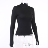 Casual Solid Color Knitting High Collar Long Sleeves Top 20500S