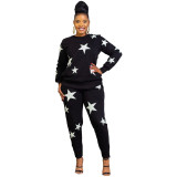 Casual Pattern Printed Round Neck Long Sleeves Top With Trousers Two Pieces Sets H8170