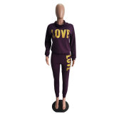 Casual Letter Printed Long Sleeves Hooded Sweater With Trousers Two Pieces Sets LD8189