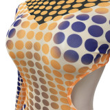 Digital printed sexy mesh see-through flared sleeve women's dress XZ3881