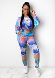 Fashion Printed Round Neck Long Sleeves Top With Trousers Two Pieces Sets J2400