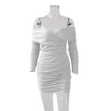 Sexy one-shoulder cross V-neck tight stitching long sleeve ladies dress ZY1596