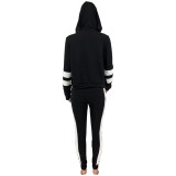 Fashion Stitching Long Sleeves Hooded Cardigan With Trousers Two Pieces Sets CY8065