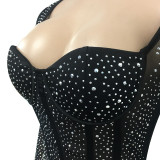 European and American women's nightclub hot diamond perspective dress skirt XZ3851