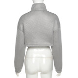 Winter Solid Color Zipper Long Sleeves Short Jacket K20L10517