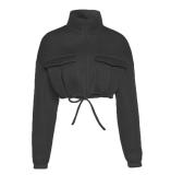 Winter Solid Color Zipper Long Sleeves Short Jacket K20L10517
