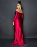 Sexy Solid Color Off Shoulder Long Sleeves Backless Long Dress QY5036