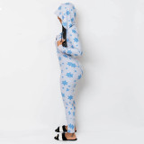 Plus Size Printed V-Neck Long Sleeves Hooded Jumpsuit M2995