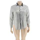 Plus Size Fashion Sequins Long Sleeves Shirt Coat  OSS21023