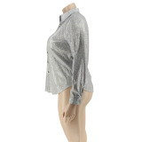 Plus Size Fashion Sequins Long Sleeves Shirt Coat  OSS21023