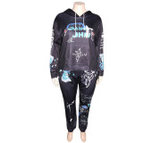 Plus Size Printed Long Sleeves Sweater With Trousers Two Pieces Sets ONY5069
