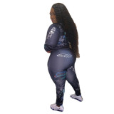 Plus Size Printed Long Sleeves Sweater With Trousers Two Pieces Sets ONY5069