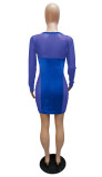 See-Through Mesh Stitching Velvet Round Neck Long Sleeves Midi Bodycon Dress  WMZ2622