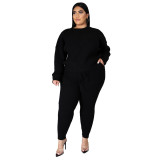 Plus Size Knitting Round Neck Long Sleeves Top With Drawstring Trousers Two Pieces Sets  YF1415