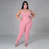 Plus Size Knitting Suspenders Jumpsuit With Midi Coat Two Piece Sets  YF1417