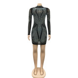 Sexy Sequins Round Neck Long Sleeves Mini Bodycon Dress  X3895