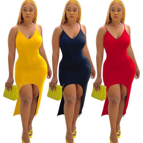 Sexy Solid Color Sleeveless Backless Midi Bodycon Dress  MN1077