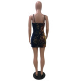 Sexy Sequins Suspenders Backless Mini Bodycon Dress  1240A